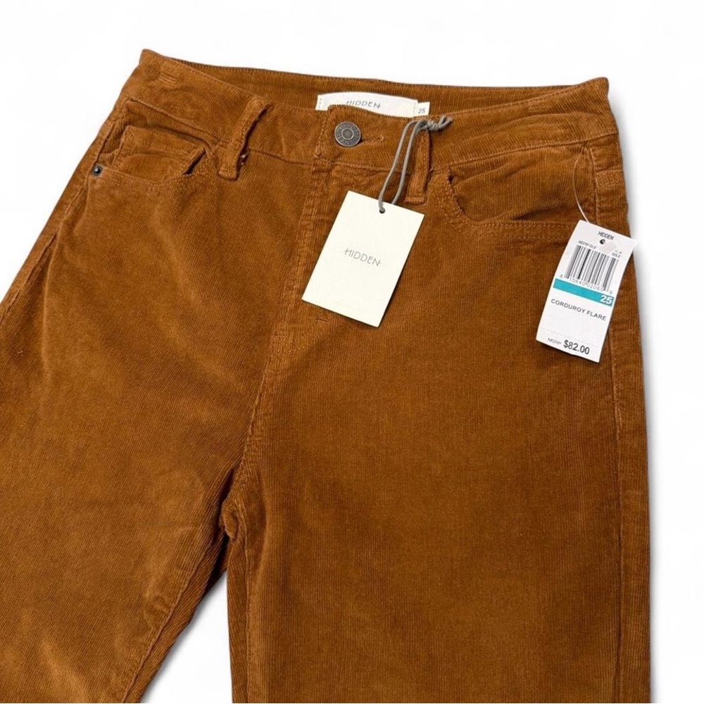 Size 25 HIDDEN Corduroy Flare Pants in Rust Camel Brown - Picture 3 of 8